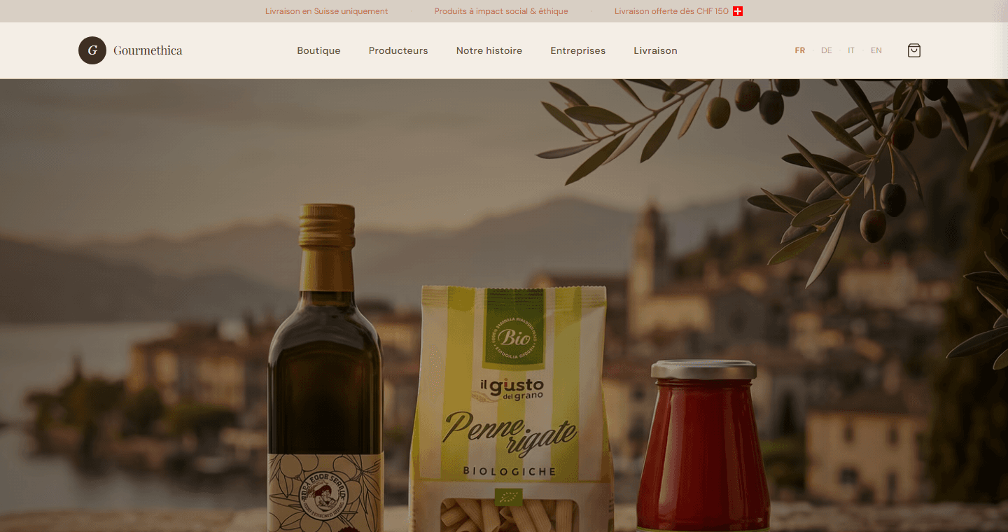 Interface Gourmethica et sélection de produits italiens